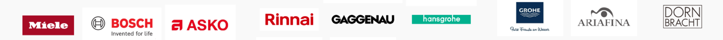 取り扱い海外ブランド:Miele・BOSCH・ASKO・Rinnai・GAGGENAU・hansgrohe・GROHE・ARIAFINA・DORNBRACHT