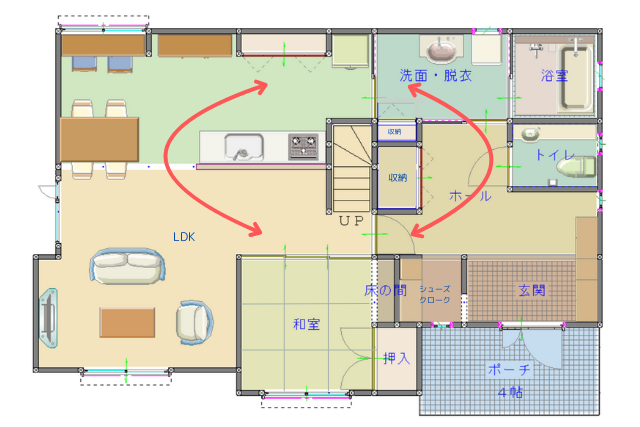 回遊性のある間取りの図面